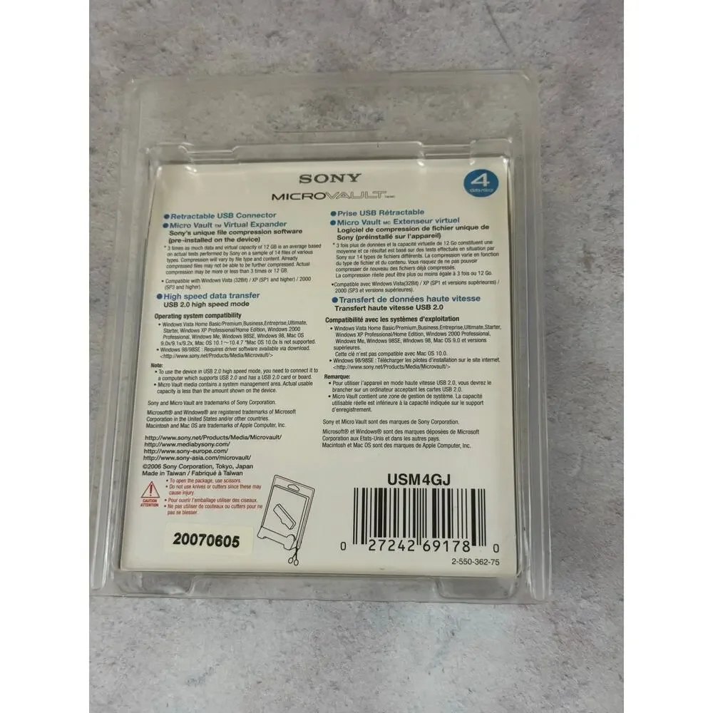 USM4GJ - SONY - USB 2.0 FLASH DRIVE - MICROVAULT - 4GB NEW SEALED